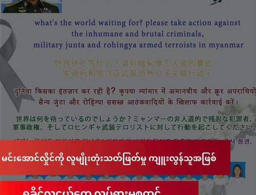 မင်းအောင်လှိုင်ကို လူမျိုးတုံးသတ်ဖြတ်မှု ကျူးလွန်သူ ( Genocide prepetrator) အဖြစ် ရခိုင်လူငယ်များ က လှုပ်ရှားမှုစတင်
